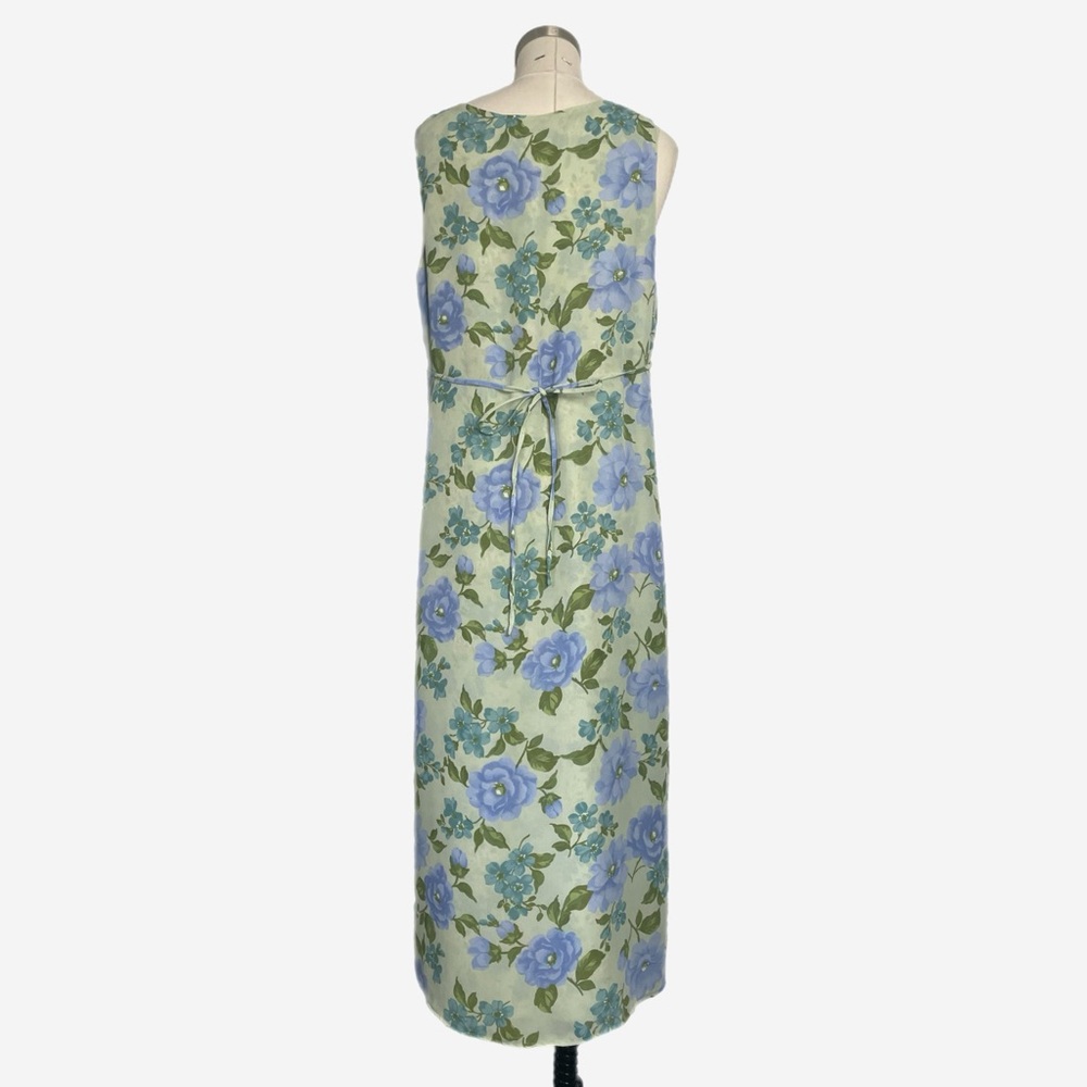 Vintage Y2K Studio Ease Sage green floral column sack midi dress tie back L/XL - Picture 7 of 11
